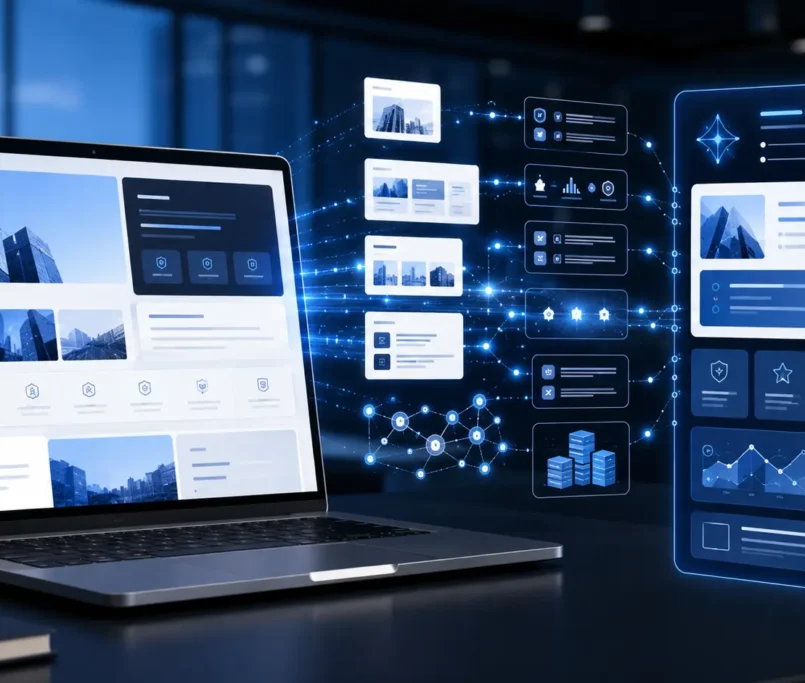AI search system analyzing and understanding a B2B website through connected content, data, and structured information.